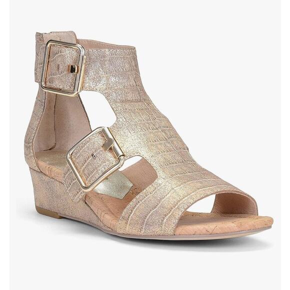 Donald Pliner Olive Wedge Sandals Size 5.5 Metallic Gold Rose - Picture 1 of 8